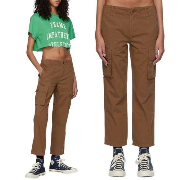 FRAME Relaxed Utility Cargo Cotton Trousers in Washed Latte - Picture 1 of 11